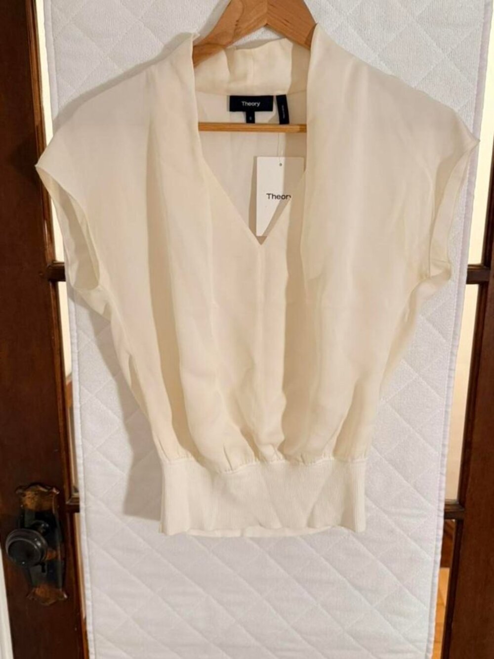 Theory Cream Silk Twist Detail Blouse Size S NWT
